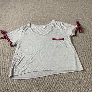 Ivoire Womens‎ T-Shirt Size Medium Gray Tie Cuffs Short Sleeves V-Neck Pullover